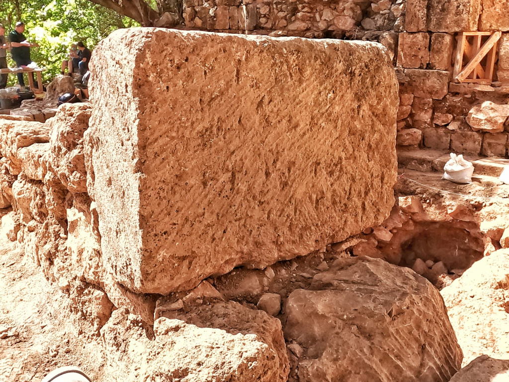 אבן גדולה שנחשפה עליה נחקקו סימני צלב רבים - צילם יניב כהן, דוברות רט"ג